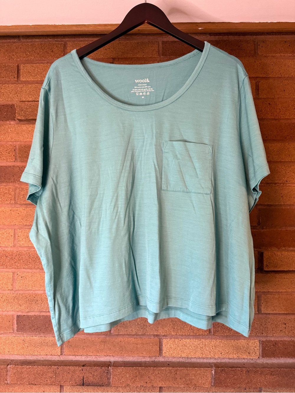 Wool& Merino Wool Relaxed Fit Aqua Pocket Short-Sleeve Women's Top